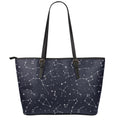 Constellation Stars Pattern Print Leather Tote Bag With Zipper
