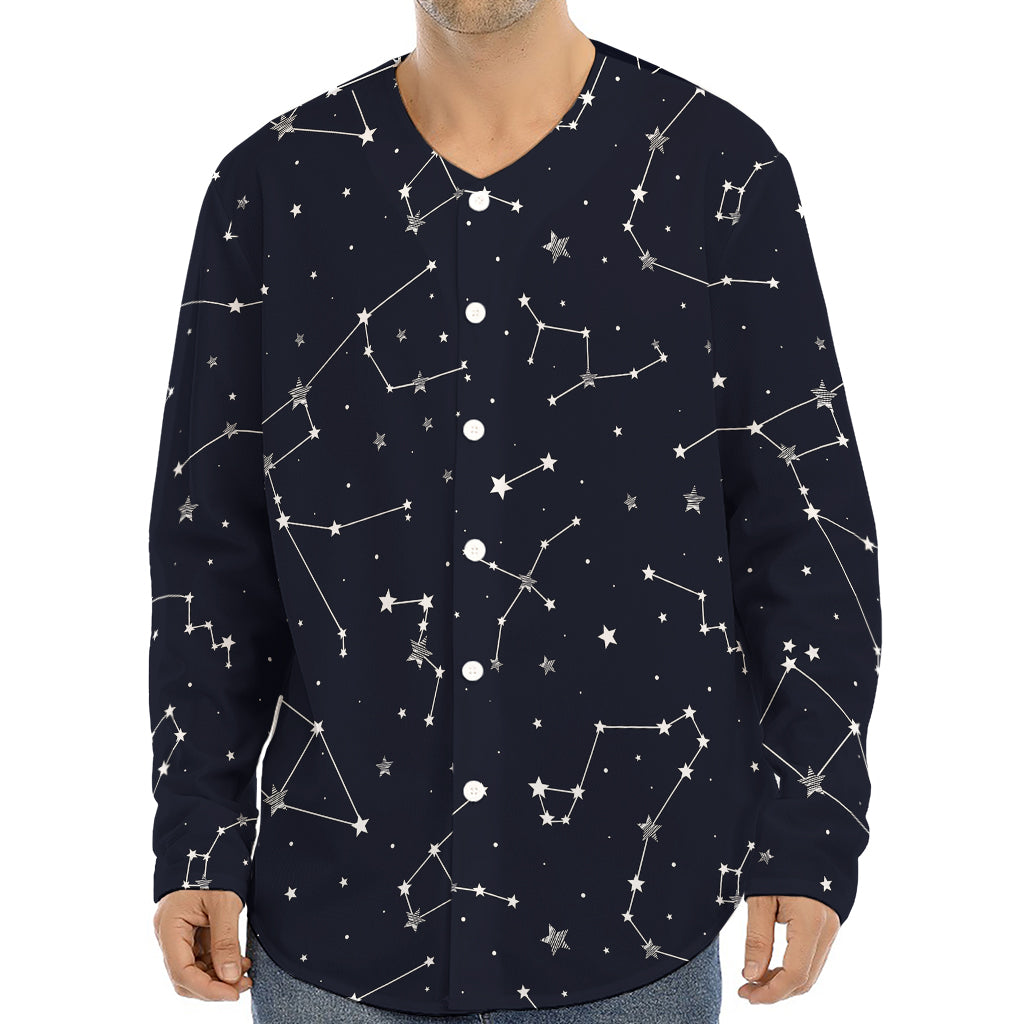 Constellation Stars Pattern Print Long Sleeve Baseball Jersey