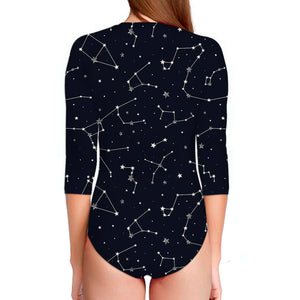 Constellation Stars Pattern Print Long Sleeve Swimsuit