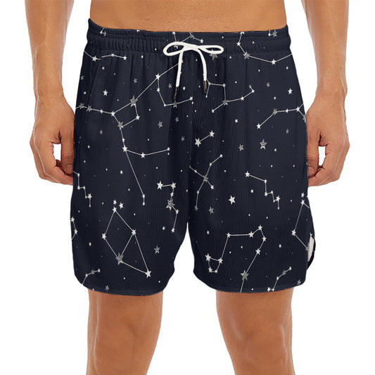 Constellation Stars Pattern Print Men's Split Running Shorts