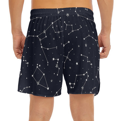 Constellation Stars Pattern Print Men's Split Running Shorts