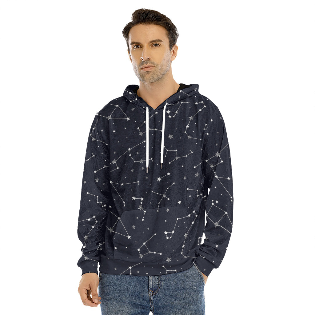 Constellation Stars Pattern Print Men's Velvet Pullover Hoodie