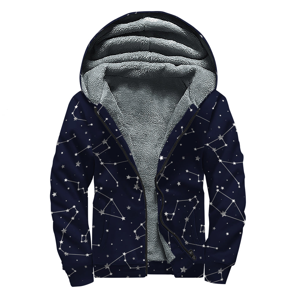 Constellation Stars Pattern Print Sherpa Lined Zip Up Hoodie