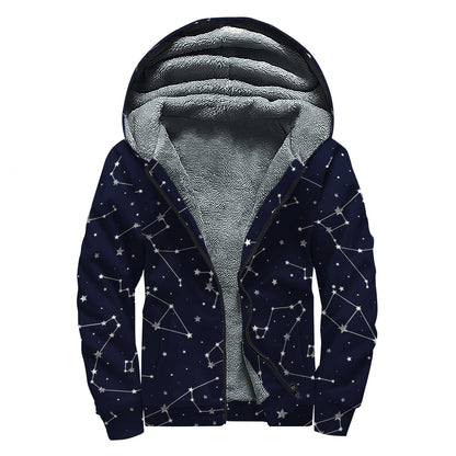 Constellation Stars Pattern Print Sherpa Lined Zip Up Hoodie