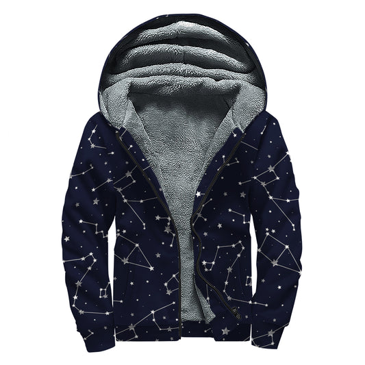 Constellation Stars Pattern Print Sherpa Lined Zip Up Hoodie