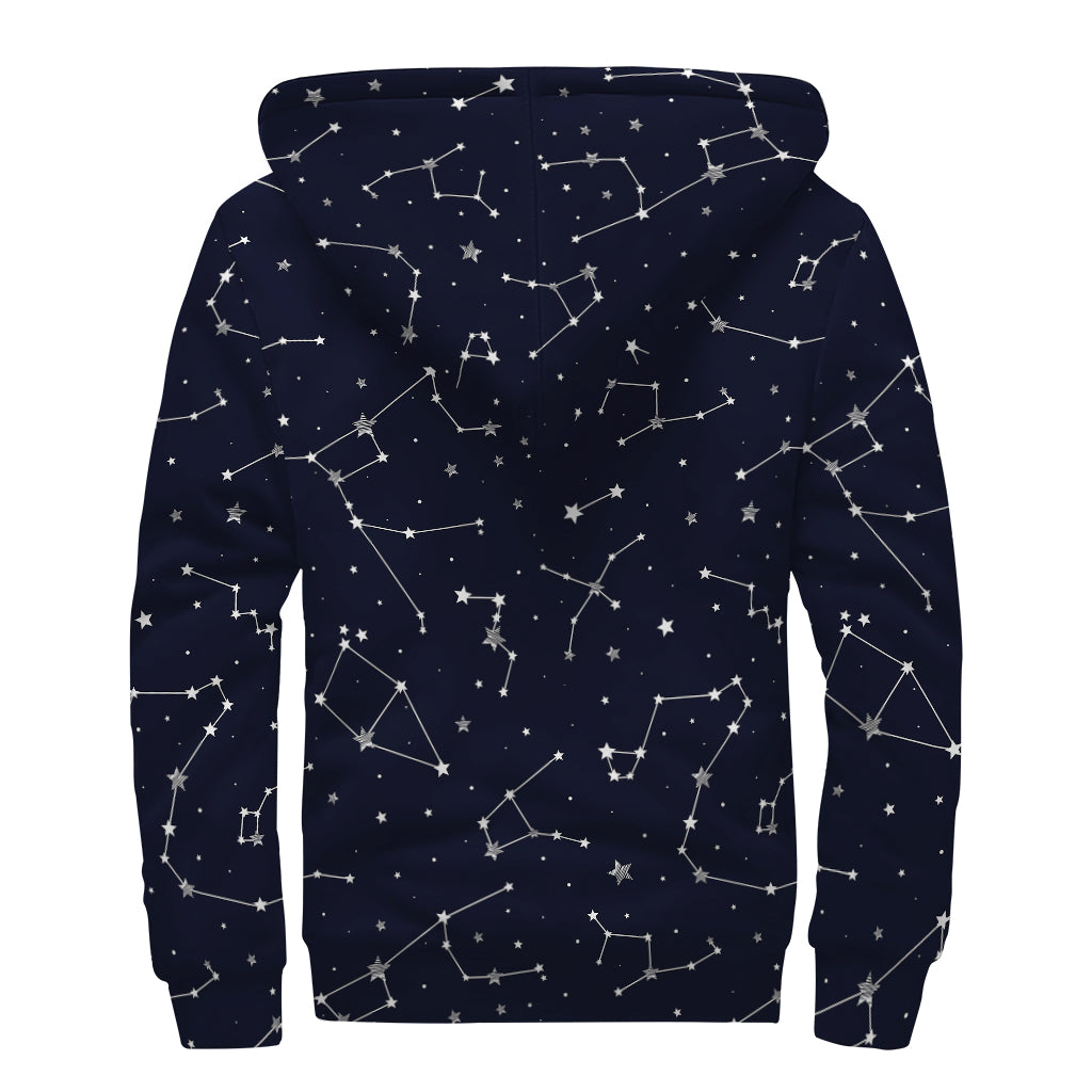 Constellation Stars Pattern Print Sherpa Lined Zip Up Hoodie