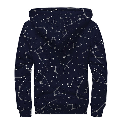 Constellation Stars Pattern Print Sherpa Lined Zip Up Hoodie