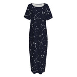 Constellation Stars Pattern Print Short Sleeve Long Nightdress