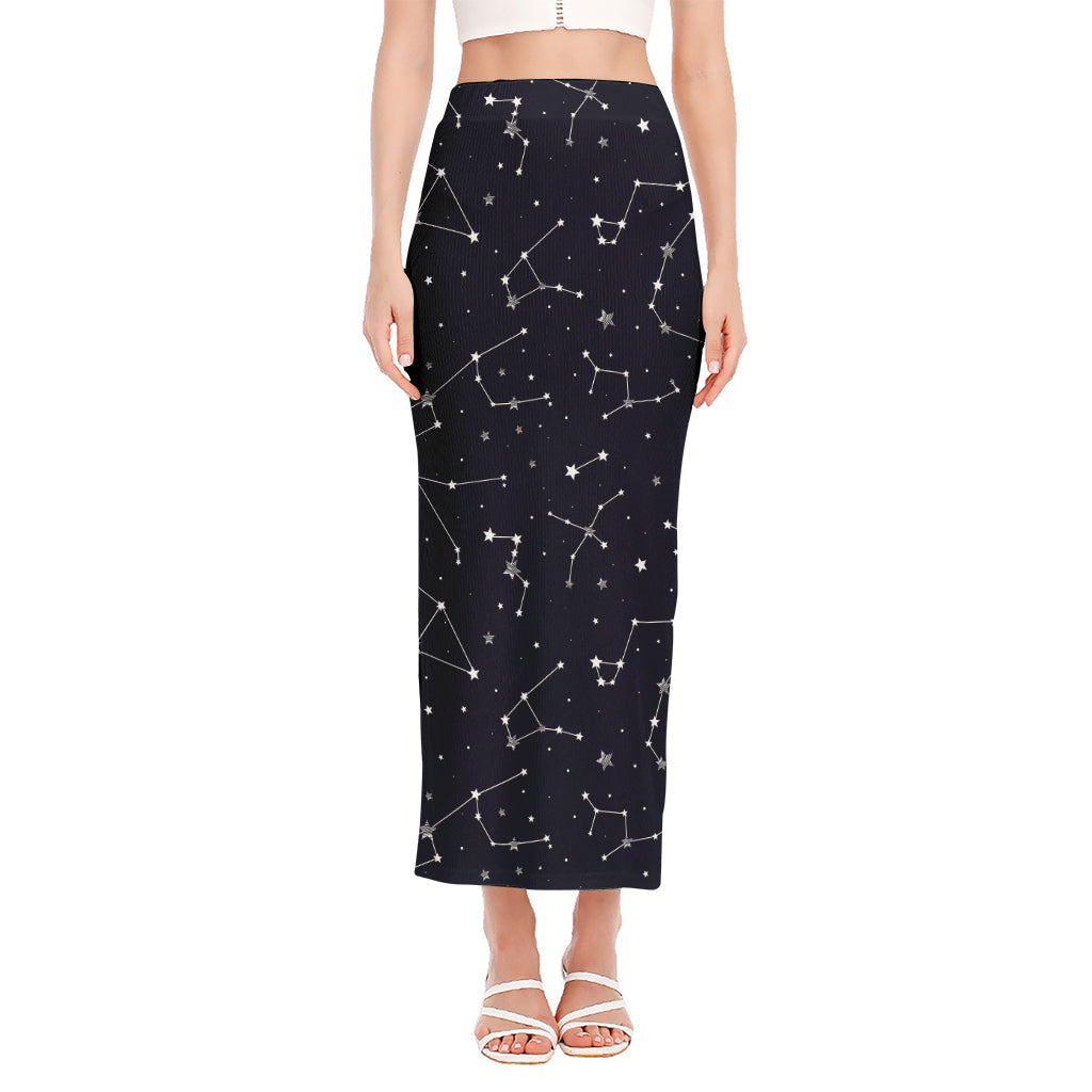 Constellation Stars Pattern Print Side Slit Maxi Skirt