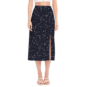 Constellation Stars Pattern Print Side Slit Midi Skirt