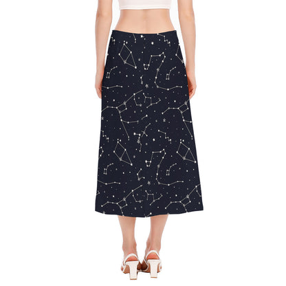 Constellation Stars Pattern Print Side Slit Midi Skirt