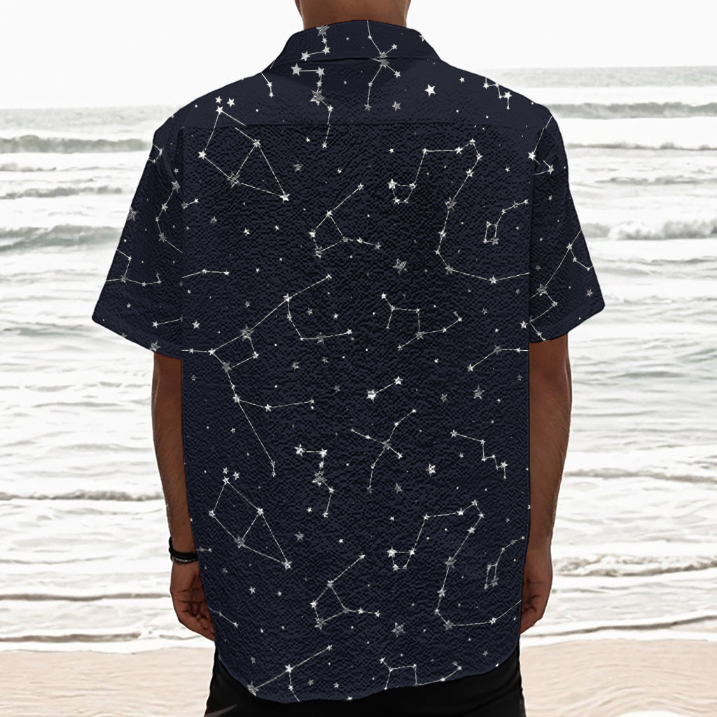Constellation Stars Pattern Print Textured Short Sleeve Shirt