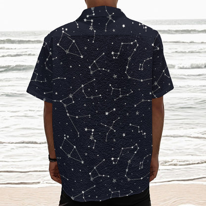 Constellation Stars Pattern Print Textured Short Sleeve Shirt