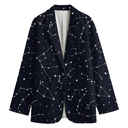 Constellation Stars Pattern Print Women's Cotton Blazer