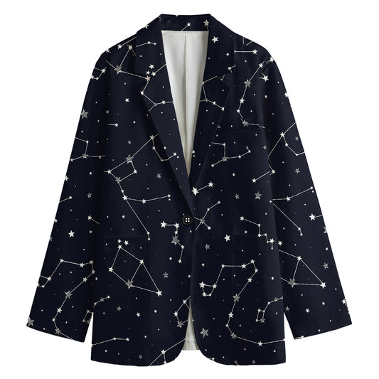 Constellation Stars Pattern Print Women's Cotton Blazer