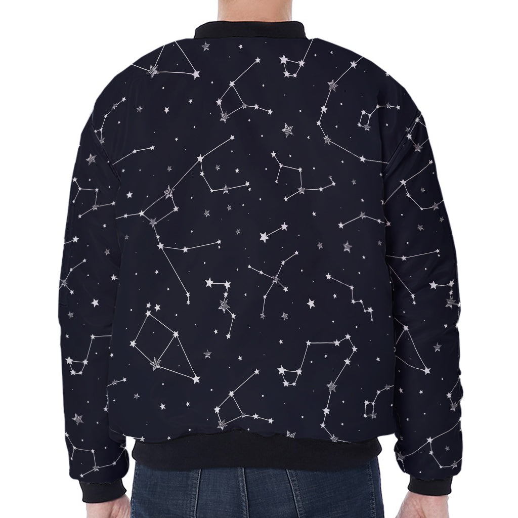 Constellation Stars Pattern Print Zip Sleeve Bomber Jacket