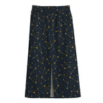 Constellation Symbols Pattern Print Cotton Front Slit Maxi Skirt