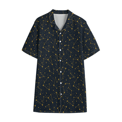 Constellation Symbols Pattern Print Cotton Hawaiian Shirt