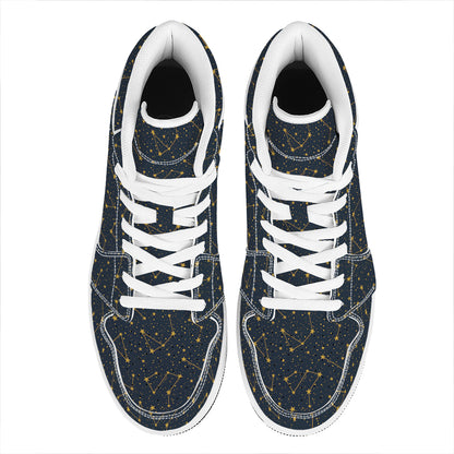 Constellation Symbols Pattern Print High Top Leather Sneakers