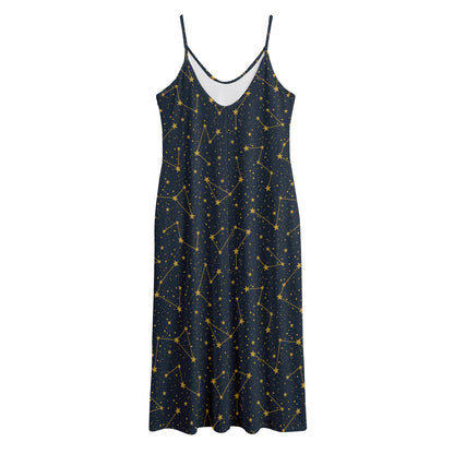 Constellation Symbols Pattern Print Jersey Midi Cami Dress