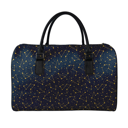 Constellation Symbols Pattern Print Leather Duffle Bag