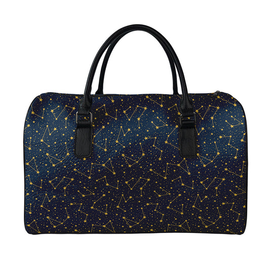 Constellation Symbols Pattern Print Leather Duffle Bag