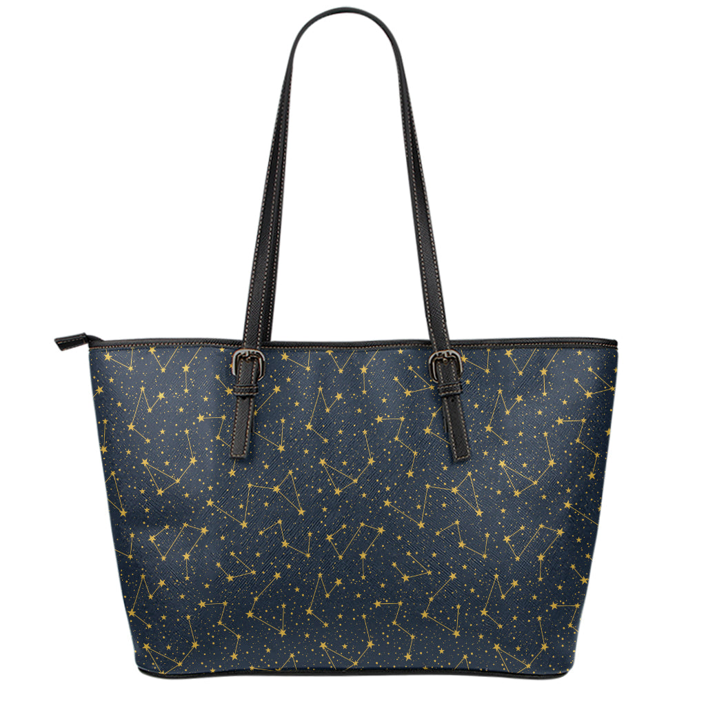 Constellation Symbols Pattern Print Leather Tote Bag