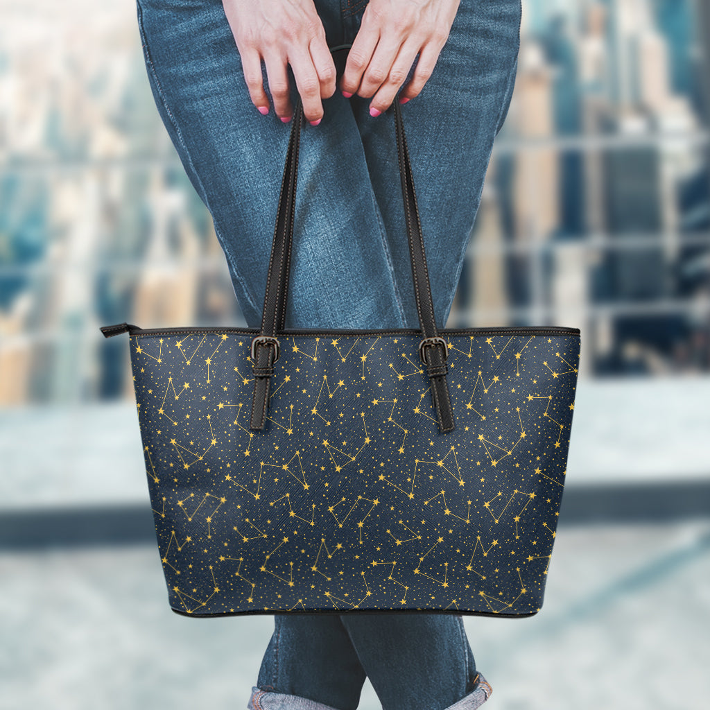 Constellation Symbols Pattern Print Leather Tote Bag