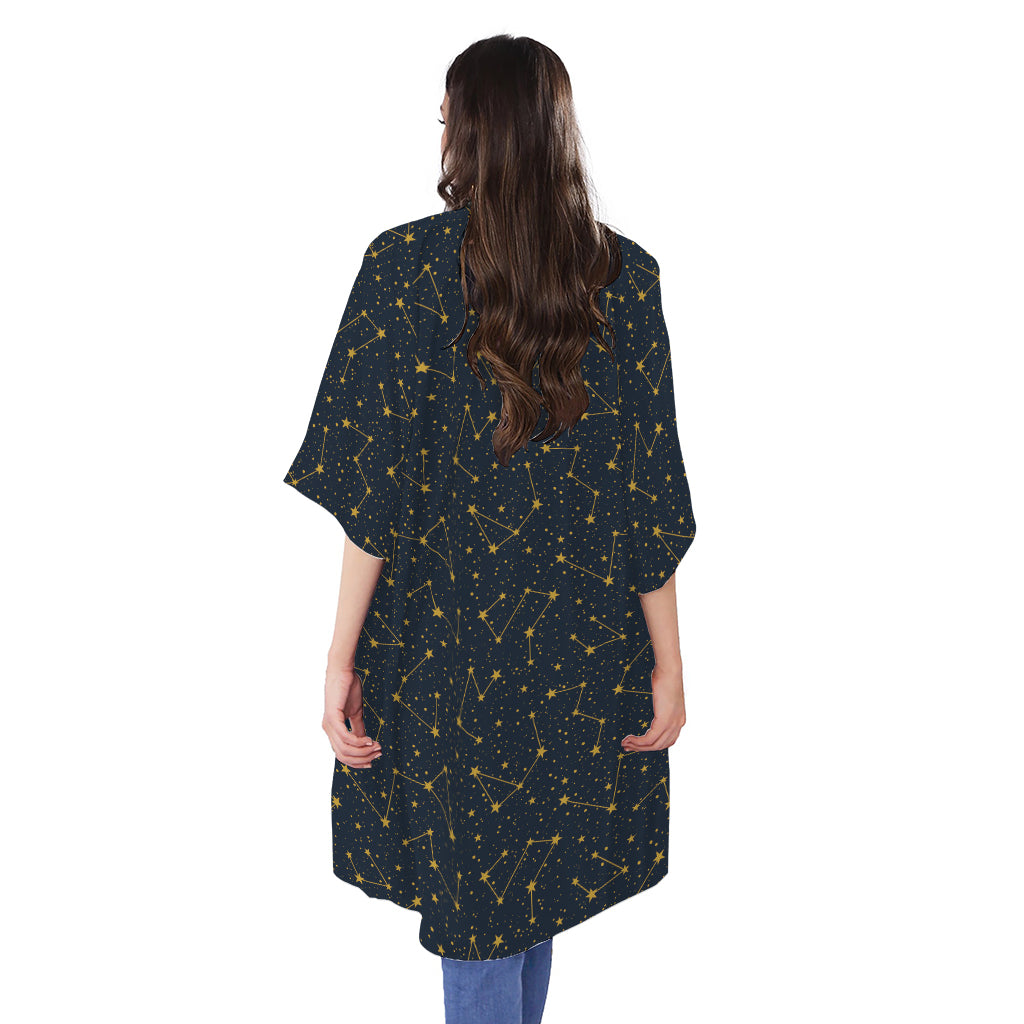 Constellation Symbols Pattern Print Open Front Beach Cover Up