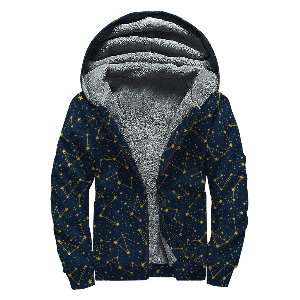 Constellation Symbols Pattern Print Sherpa Lined Zip Up Hoodie
