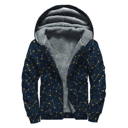 Constellation Symbols Pattern Print Sherpa Lined Zip Up Hoodie