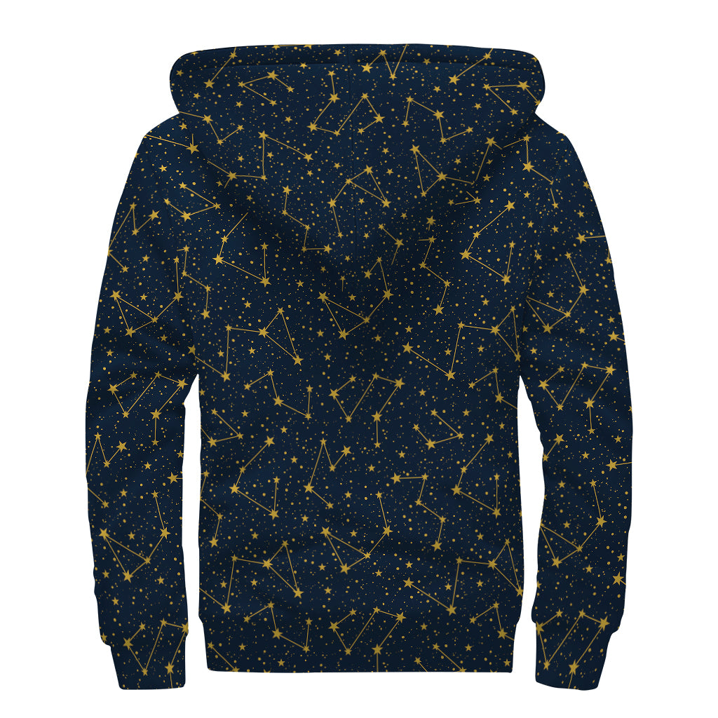 Constellation Symbols Pattern Print Sherpa Lined Zip Up Hoodie
