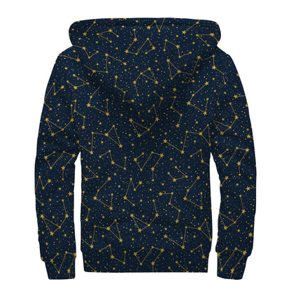 Constellation Symbols Pattern Print Sherpa Lined Zip Up Hoodie