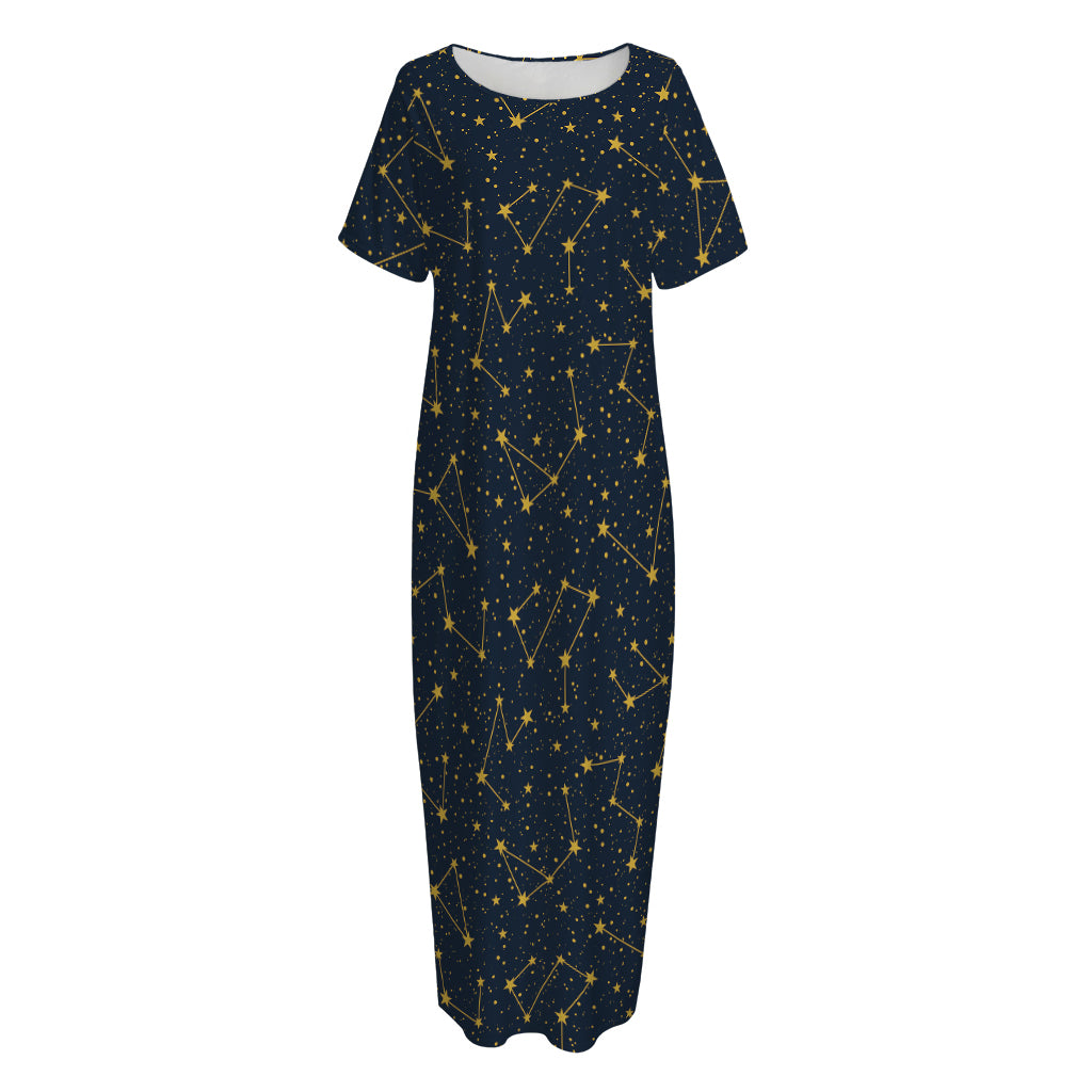 Constellation Symbols Pattern Print Short Sleeve Long Nightdress