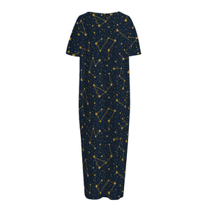 Constellation Symbols Pattern Print Short Sleeve Long Nightdress