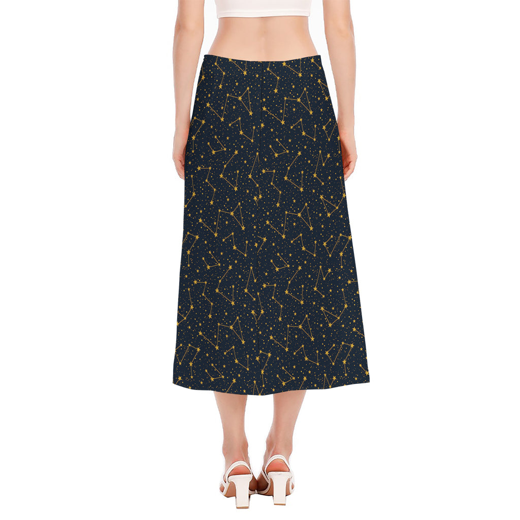 Constellation Symbols Pattern Print Side Slit Midi Skirt