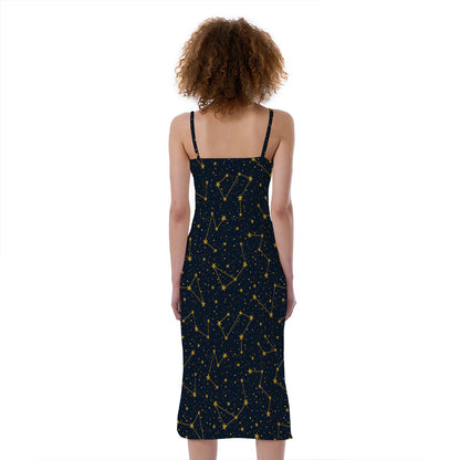 Constellation Symbols Pattern Print Slim Fit Midi Cami Dress