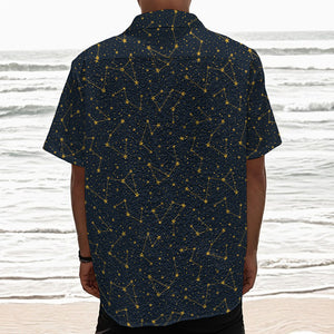 Constellation Symbols Pattern Print Textured Short Sleeve Shirt