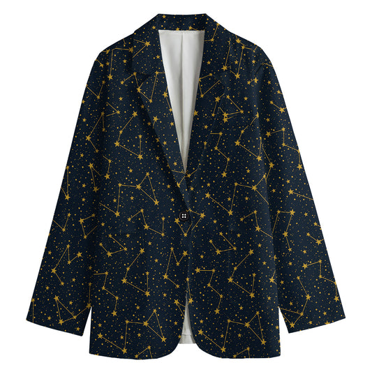 Constellation Symbols Pattern Print Women's Cotton Blazer