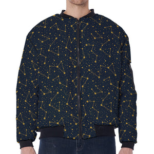 Constellation Symbols Pattern Print Zip Sleeve Bomber Jacket