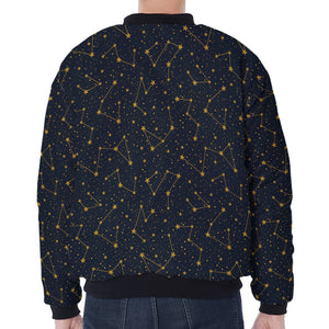 Constellation Symbols Pattern Print Zip Sleeve Bomber Jacket