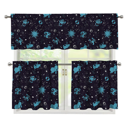 Constellation Zodiac Signs Pattern Print 3 Piece Kitchen Curtains