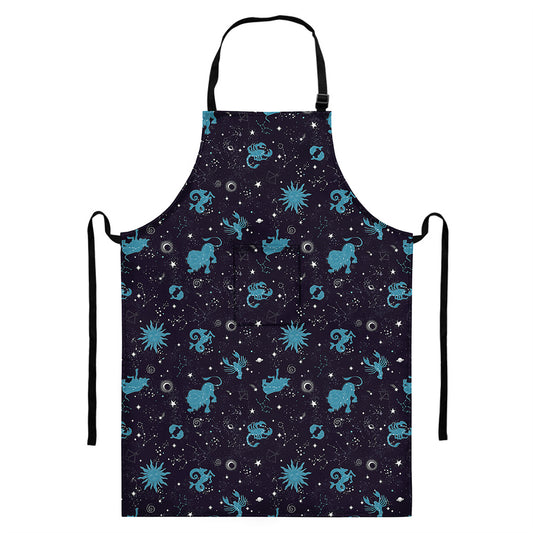 Constellation Zodiac Signs Pattern Print Bib Apron With Pocket