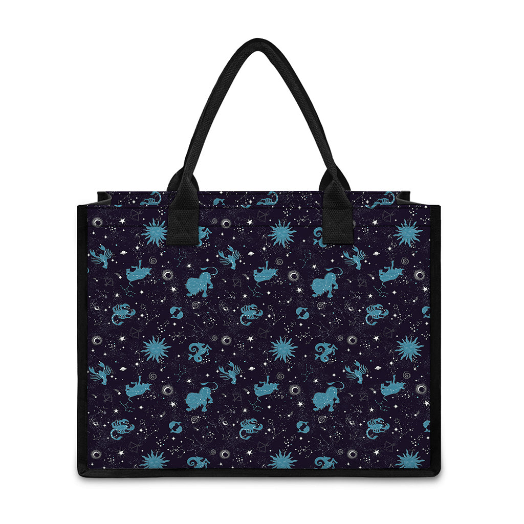 Constellation Zodiac Signs Pattern Print Canvas Tote Bag