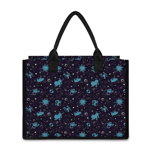 Constellation Zodiac Signs Pattern Print Canvas Tote Bag