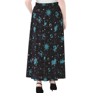 Constellation Zodiac Signs Pattern Print Chiffon Maxi Skirt