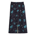 Constellation Zodiac Signs Pattern Print Cotton Front Slit Maxi Skirt