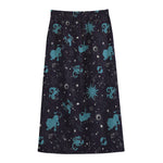 Constellation Zodiac Signs Pattern Print Cotton Front Slit Maxi Skirt