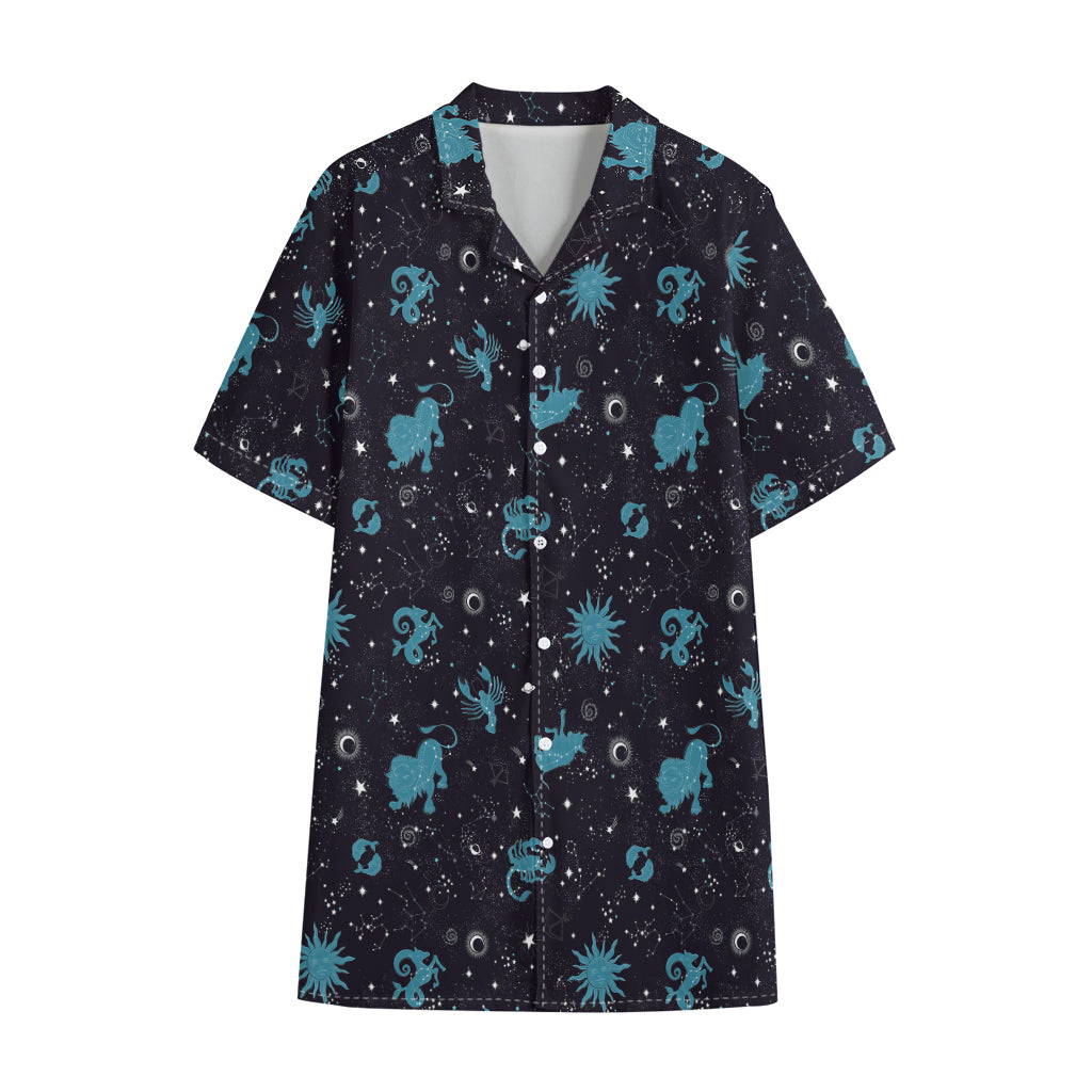 Constellation Zodiac Signs Pattern Print Cotton Hawaiian Shirt