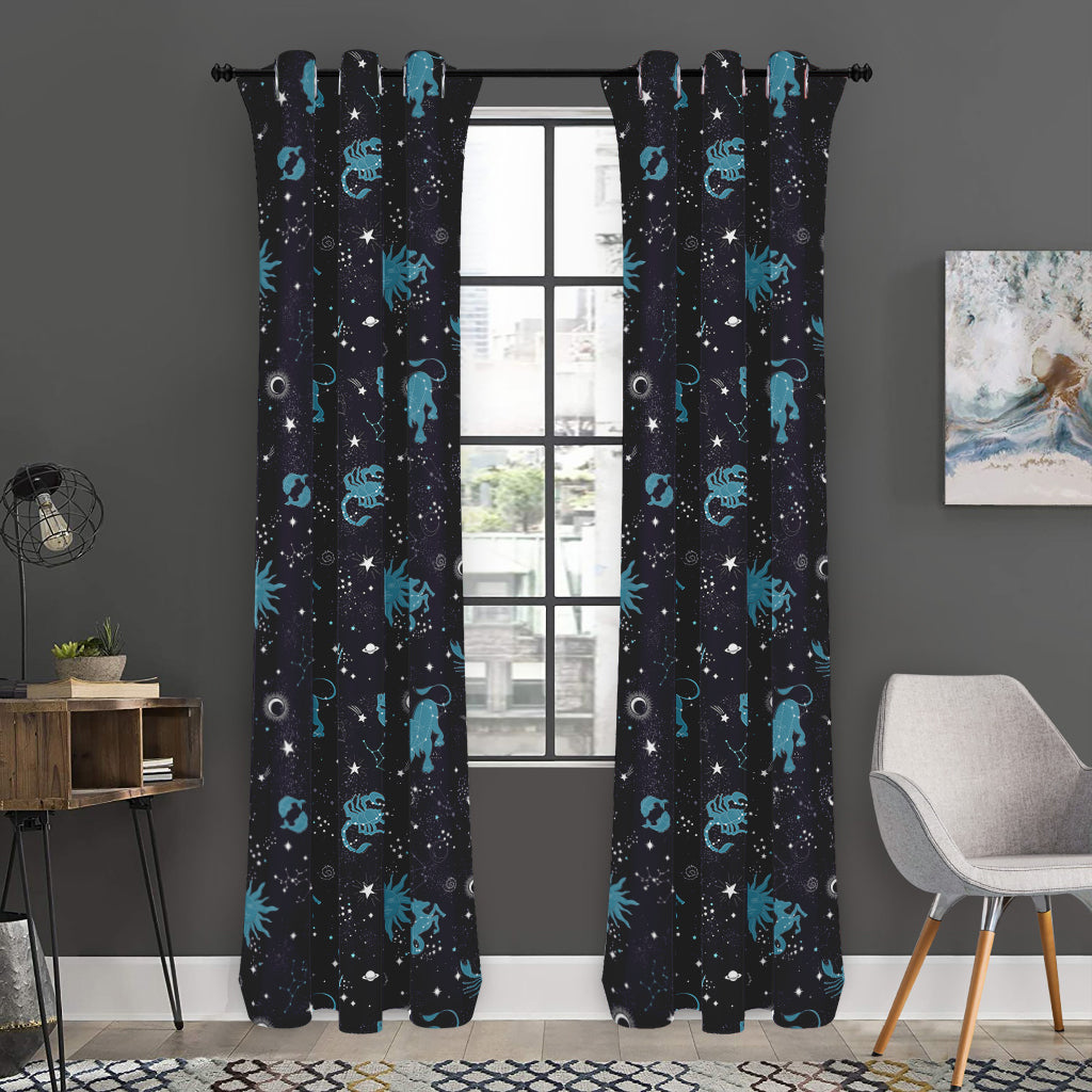 Constellation Zodiac Signs Pattern Print Curtain